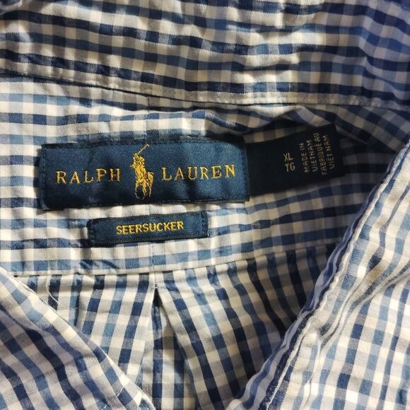 Ralph Lauren Seersucker Blue Casual Button Down Shirt - Picture 3 of 4